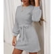 thumbnail image 3 of Vestido Con Cinturón Para Mujer, Vestido De Manga Larga Con Patrón De Gofres Para La Vida Diaria Para La Fecha, 3 of 6
