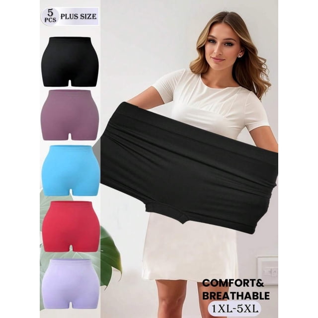 5 Pack Plus Size Seamless Mid-Rise Panties Multicolor-4 Comfortable