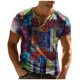 thumbnail image 1 of Men'S Printed T-Shirt Outdoor Retro Button Loose Short Sleeve Top2XL, 1 of 5