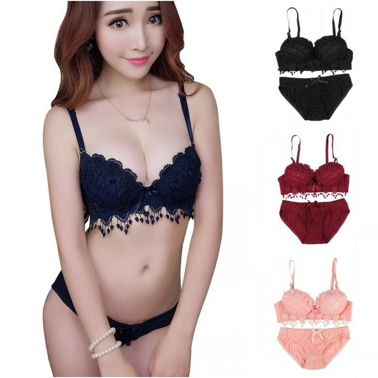 Women's Push Up Embroidery Bras Set Lace Lingerie Bra and Panties