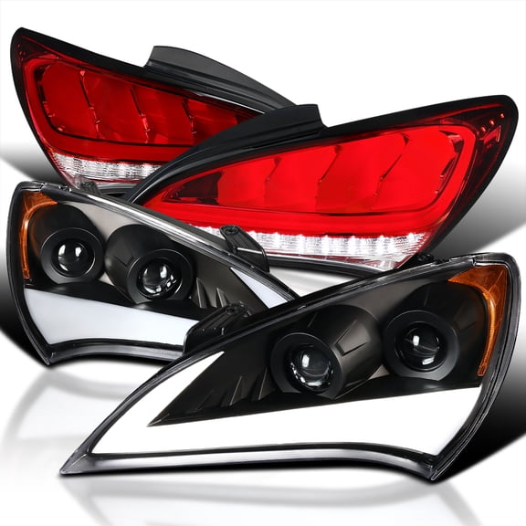 Spec-D Tuning Halo Rim Black Projector Headlights   LED Driving Fog Compatible with Genesis Left   Right Pair Headlamps Assembly