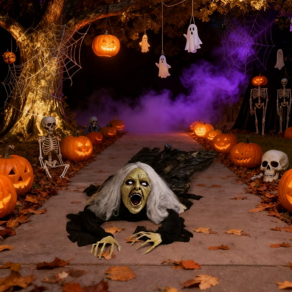 5.2 Ft Halloween Zombie, Groundbreaker Wicked Witch Zombie,Scary Outdoor Halloween Decorations,Halloween Party Favors