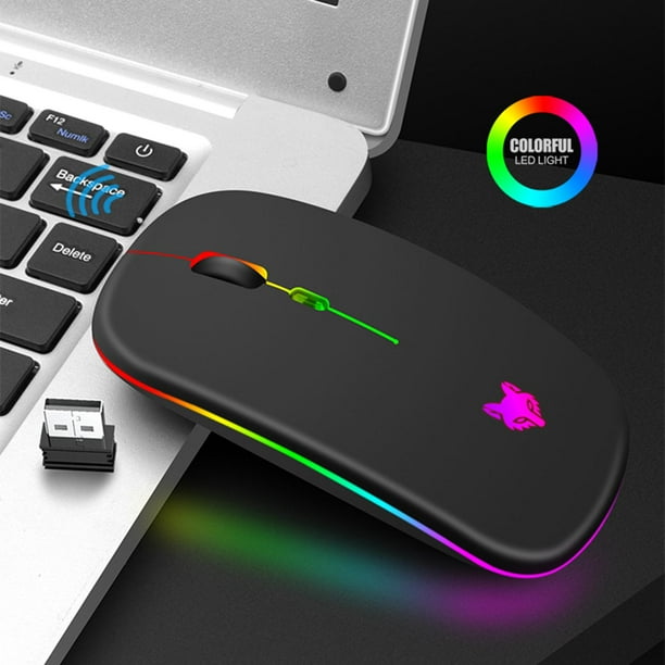 Ratón inalambrico LED portátil 2.4G Silencioso 4 teclas Shamjiam Ratón ergonómico de carga USB RGB para PC