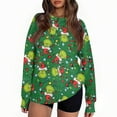 thumbnail image 4 of Ugly Christmas Sweater for Women Printed Long Sleeve Womens Sweatshirt Green Mons ter Graphic Holiday Pullover Tops Christmas Tree Sweatshirts for Women, 4 of 5