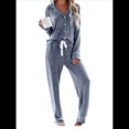 thumbnail image 2 of Conjuntos de Pijama para Mujer, de Larga, con Botones, para Dormir, Pijamas Suaves, Conjuntos de Estar por Casa. Azul Mar M, 2 of 9