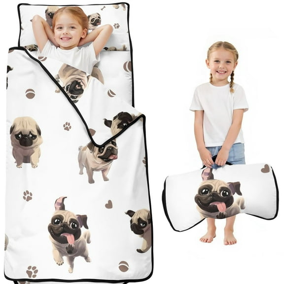 Pug and Footprint Toddler Nap Mats for Kids Preschool,Sleeping Mat Bag or Kids,Toddler Sleeping Bag,Toddler Nap Mat or Daycare