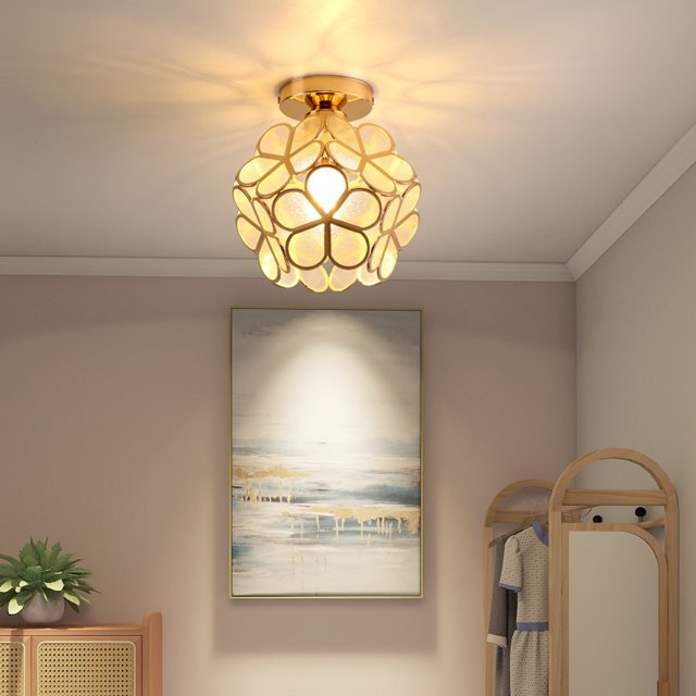 Lámpara de techo esmerilada con pétalos dorados, lámpara de pasillo, lámpara de pasillo, balcón, Xuan Close, luz creativa para el hogar, lujo, moderno, minimalista, cristal, lámpara de techo para dormitorio nórdico JM MX-0139076FYD