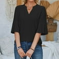 thumbnail image 3 of DHFJKG Women's Boho T Shirt Half Sleeve Summer Beach Hallow Out V Neck Solid Color Loose Fit Tunic Casual Tee Vacation Stylish Tops, 3 of 4