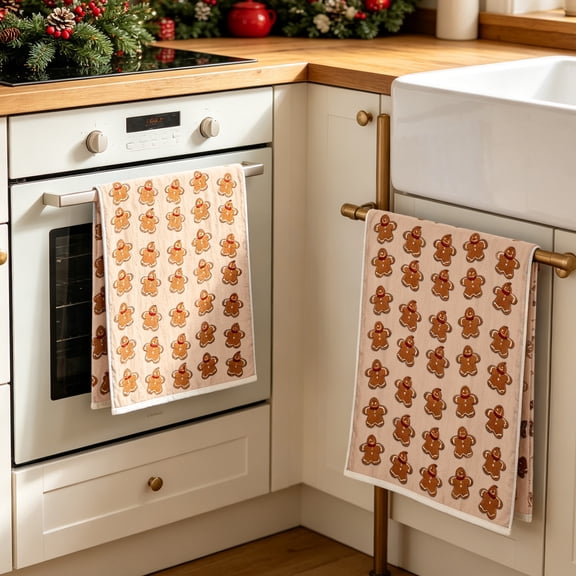 2 Pack Christmas Hand Towels, Gingerbread Man Christmas Kitchen Towels, Soft Absorbent Holiday Dish Towels for Bathroom Kitchen Decor, Xmas Gift, 15.7 x 23.6 inch
