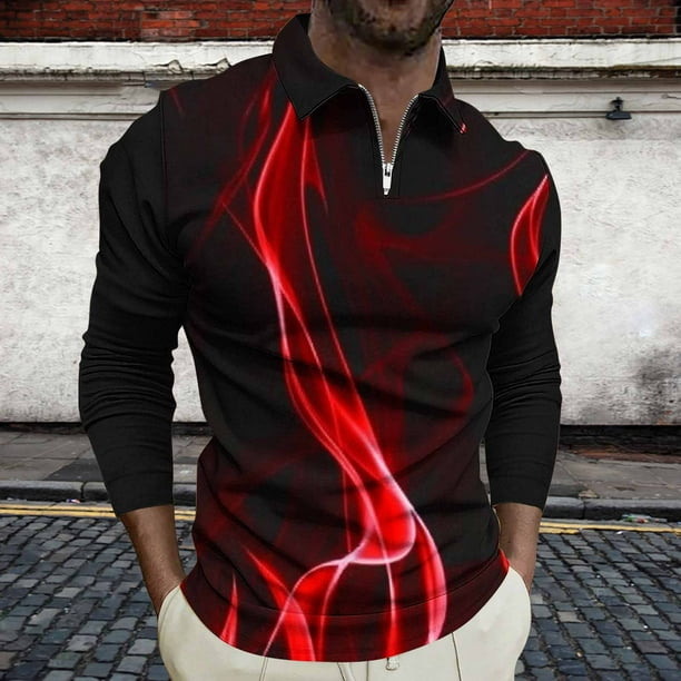 Blusa y camisa de manga larga con cuello vuelto para hombre, jersey con solapa a cuadros, a rayas y cremallera, manga corta, deportiva, de manga corta, con solapa, blusa de poliéster para hombre