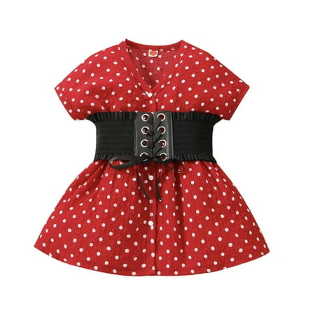 

Honeeladyy Savings Hot New Summer Toddler Baby Girl Short Sleeve Polka Dot Vintage Dress Party One-Piece Princess Dress + Belt