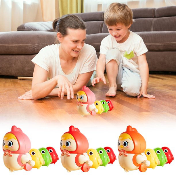 Juego de juguetes mecánicos Wind Up Chicken | Gallina Caminante Magnética con 3 Politos | Acción de balanceo mecánico de plástico colorido | Desarrollo de habilidades educativas de motricidad fina |