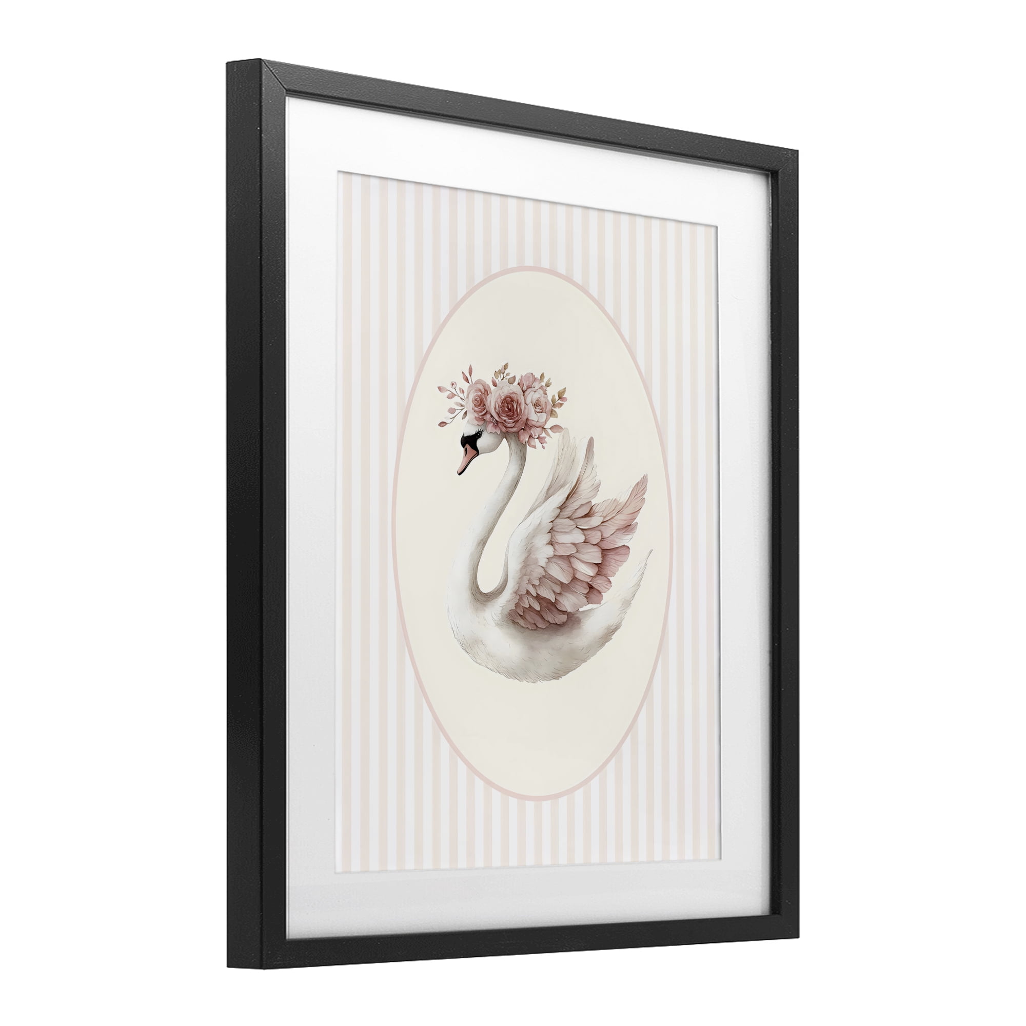 Stupell Industries Nursery Ballerina Swan Striped Black Framed Print Under Glass, design by LSR Design Studio