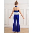 thumbnail image 6 of SiiRoh Kids Girls 70s Disco Jazz Dance Outfits Shiny Sequin Halter Crop Top with Flare Pants Stage Performance Royal Blue 14, 6 of 7