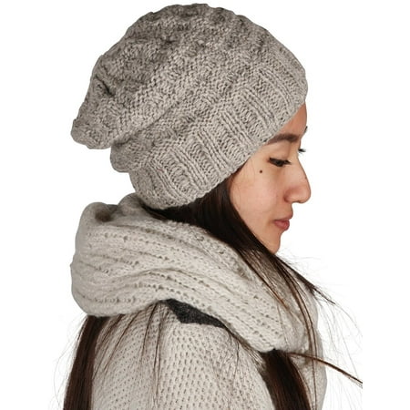 - Warm Chunky Wool Hat Cap Soft Stretch Fleece Inside Slouchy Beanie Skully Women