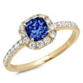 thumbnail image 2 of 0.89 ct Princess Cut Simulated Tanzanite Halo Engagement Ring for Women in 14K Yellow Gold, 2 of 2