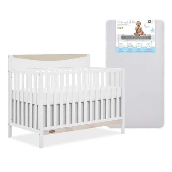 Nursery Bundle, Dream On Me Emerson 5 in 1 Convertible in White and Crib & Toddler Mattress Bundle