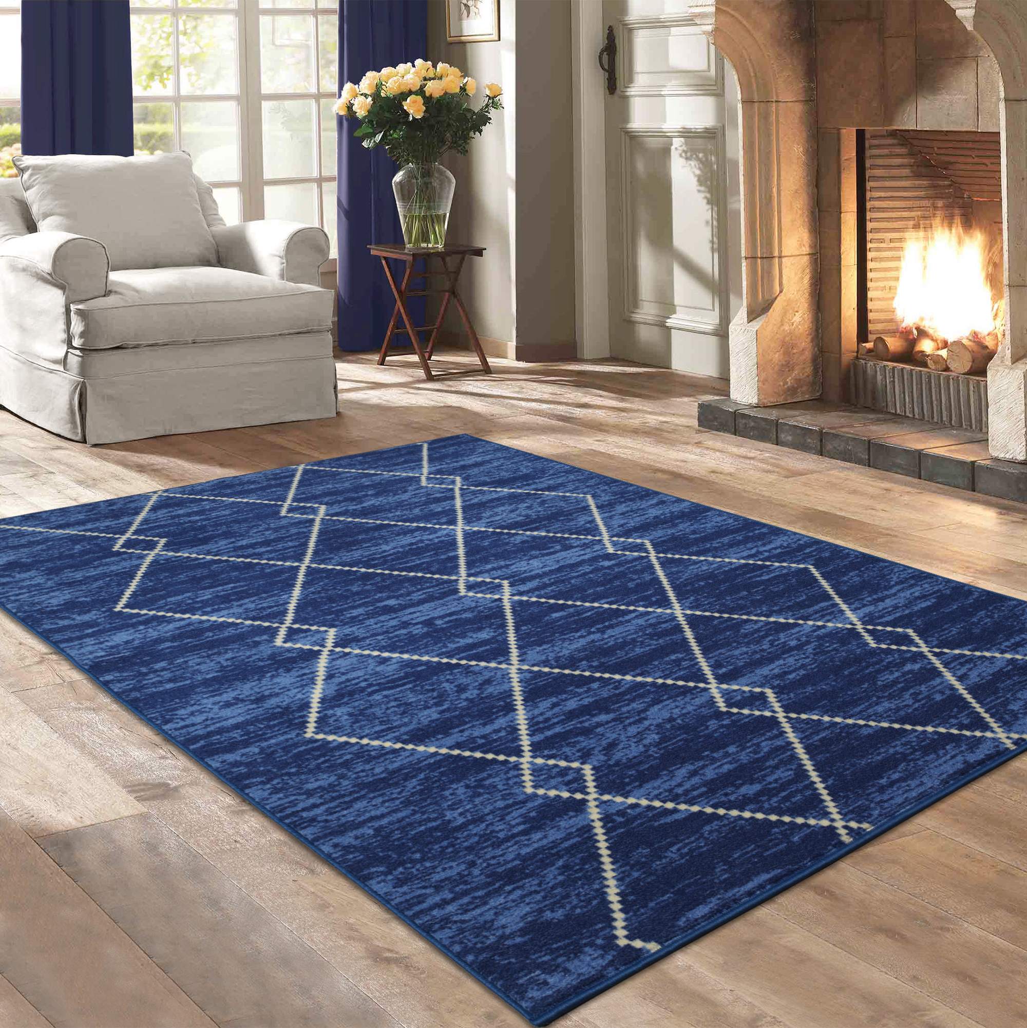Ottomanson Studio Blue Diamond Trellis Area or Runner Rug