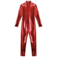 thumbnail image 4 of TiaoBug Kids Girls Metallic Full Body Unitard Gymnastics Jumpsuit Shiny Mock Neck Bodysuit Dancewear Red XL/150, 4 of 7