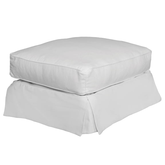 Sunset Trading Americana Box Cushion Cotton Slipcovered Ottoman in Warm White