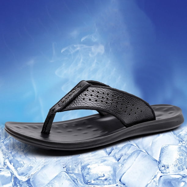 Men\'s Blue Yoga Mat Leather Flip Flops Slip On Indoor Outdoor Sandal Slipper Mens Flip Flops Thong Sandals Lightweight Beach Slippers  main image 2