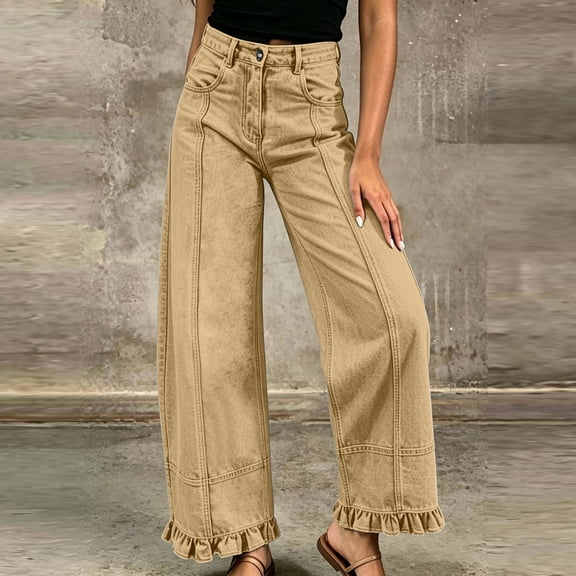 Sentmoon Jeans Pants Folded Leg Denim Pants Solid Color Splicing Trendy Fashion Casual Full Length Jeans Unique Chic Style Comfortable Modern Fit for Daily Outfits