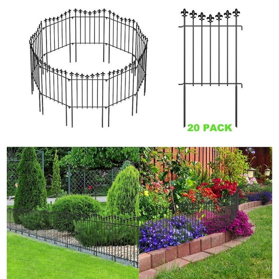 OLOV Rustproof Decorative Garden Fence, Black, 20 Count, 20' x 24"