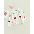 thumbnail image 3 of Seyurigaoka Lovely Little Girls Sweater, Heart Patterns Round Neck Long Sleeve Cardigan Knitwear, 3 of 9