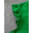 thumbnail image 3 of Green Solid Smocked Flutter Sleeve A-Line Dress For Women, 3 of 6