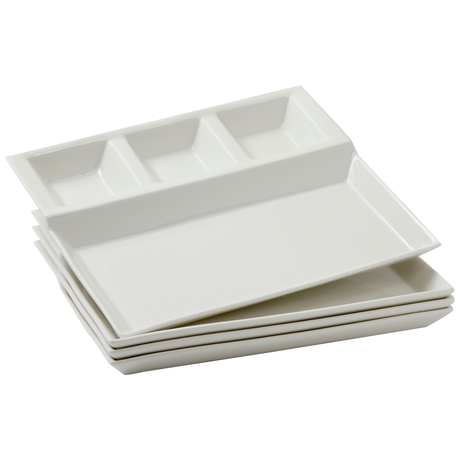 4 Pack White Ceramic Divided Plates for Appetizer, Food Separator