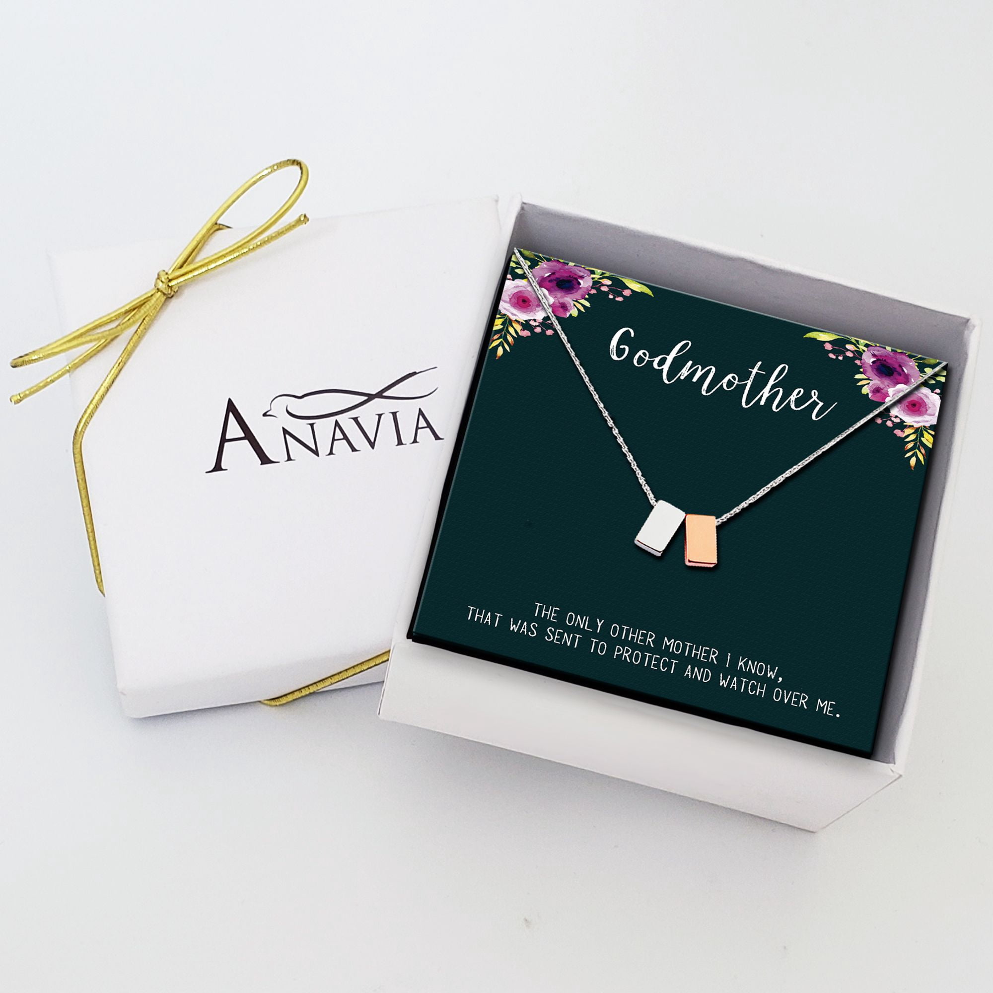 Anavia Godmother Necklace, Godmother Proposal, Gift for Godmother, Godmother Birthday Gift, Christmas Gift for Her, Double Cubes Pendant Necklace with Wish Card