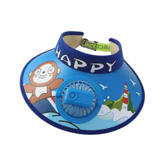 Sombrero para ventilador de refrigeración,Top vacío de dibujos animados,Sombrero deportivo para niños que acampan,Niñas deportivas mono y azul