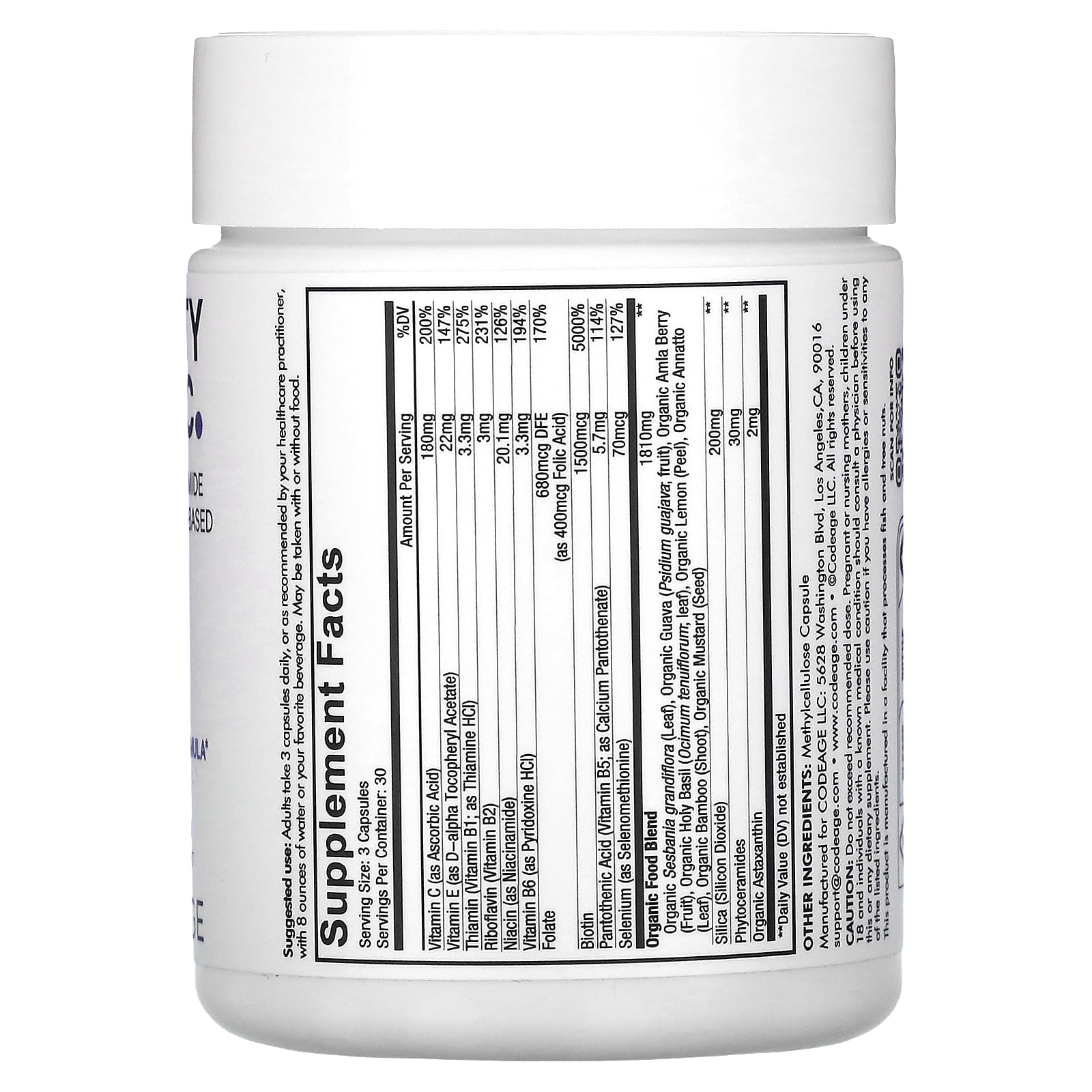 Codeage Beauty Tonic, 1500mcg of Biotin per Serving, Astaxanthin, Vegan Collagen Food Blend, non-GMO, 90 ct