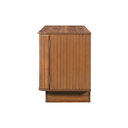 70 Inch Mid-Century Modern TV Stand, Fluted Wood Media Console with Adjustable Shelves and Cable Holes, Entertainment Center with Storage Cabinets, Farmhouse TV Cabinet for Living Room, Brown