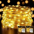 thumbnail image 3 of 33 Ft 100 LED Battery Powered Fairy String Lights, Silver Wire String Lights | Waterproof & Ideal for Outdoor & Indoor LED , Warm White 2 Pack, 3 of 10