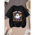 thumbnail image 1 of Halloween T-shirt - Spooky Cute & Pumpkin Print Short Sleeve Top, Vibrant Red Casual Summer & Fall Outfit for Themed Parties (Comfortable Round Neck, Easy Care), Holiday, Playful Design, 1 of 6
