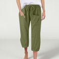 thumbnail image 4 of Capri Pants for Women 2025 Linen Casual Drawstring Elastic Waist Cargo Capris with Large Pocket Womens Cropped Pants, 4 of 7