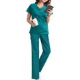 thumbnail image 1 of Scrubs Set For Women V Neck Short Sleeves Uniform With Pockets Non-sticky Hair Workwear For PetA Short Sleeved Suit GreenXL, 1 of 5