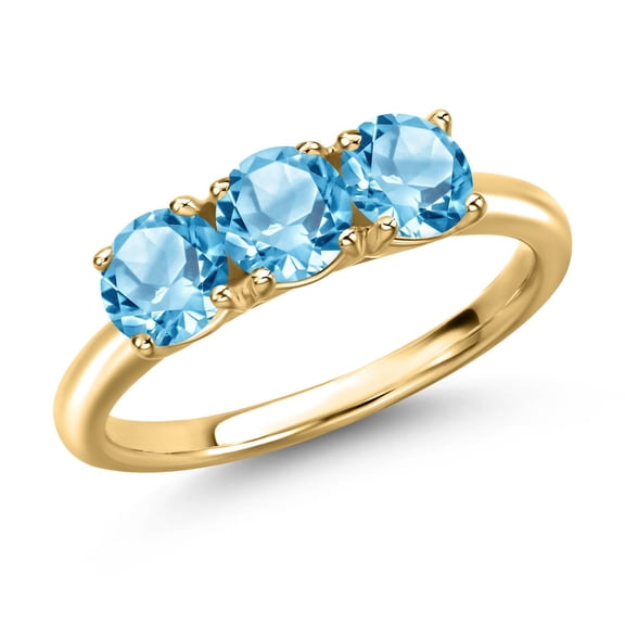 Gem Stone King 18K Yellow Gold Plated Silver Swiss Blue Topaz Engagement Ring for Women | 1.95 Cttw | Round 5MM | Gemstone November Birthstone | Size 8
