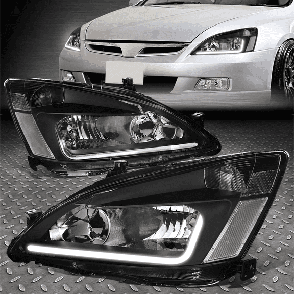 Titans Motors LED DRL Headlight Assembly Pair Fits 2003–2007 Honda Accord Black Housing Clear Lens