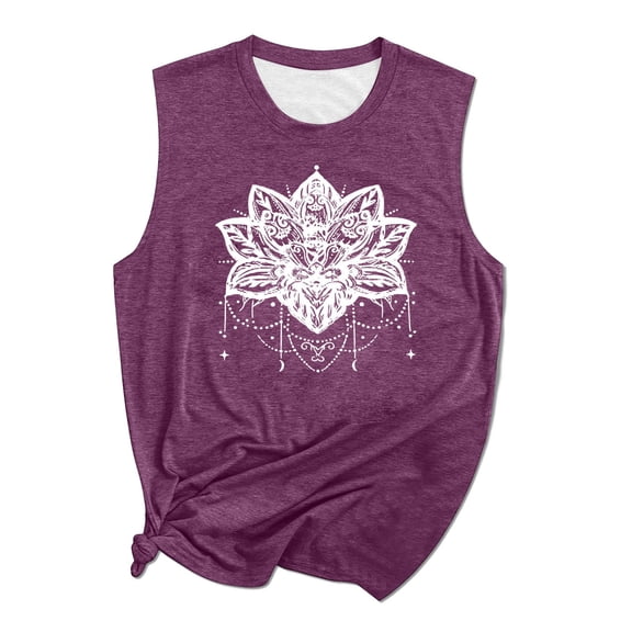 KHONTS Retro Flower Tank Top for Women Summer Graphic Sleeveless Tops Bohemian Cute Print Casual Shirts Purple XL
