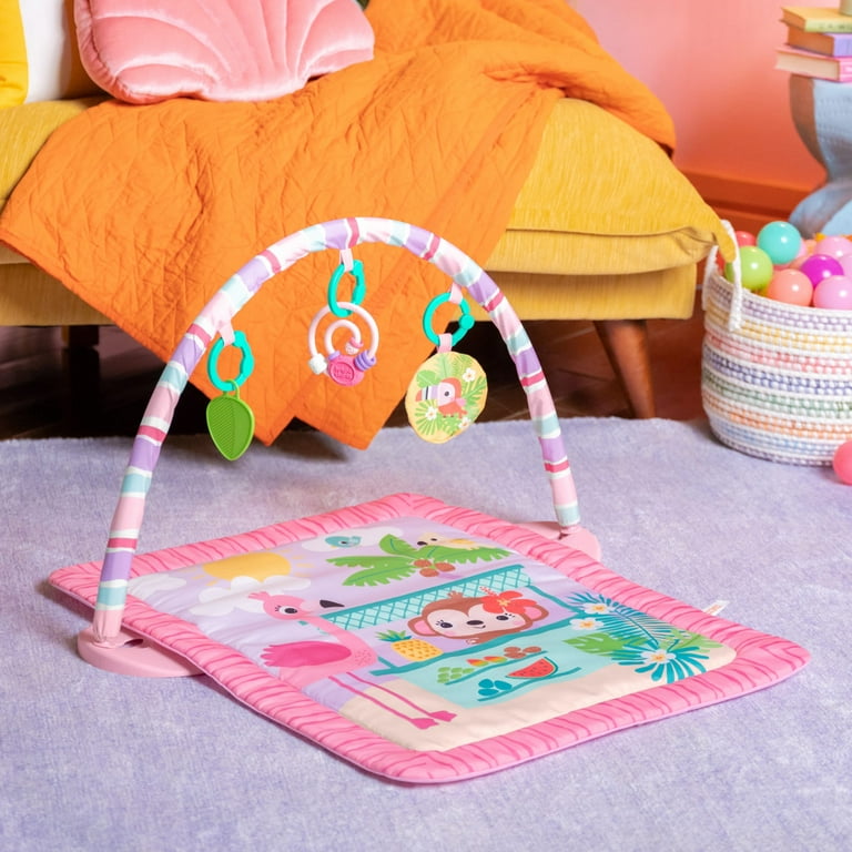 Bright Starts Pink Palms Tiki Baby Activity Gym Tummy Time Mat