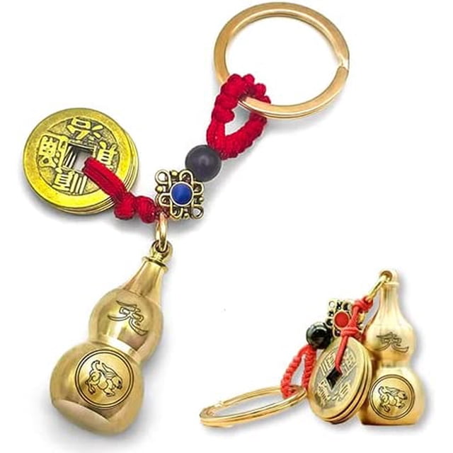 Llavero de calabaza Zodiac Feng Shui - Calabaza de latón, moneda de la suerte, traer