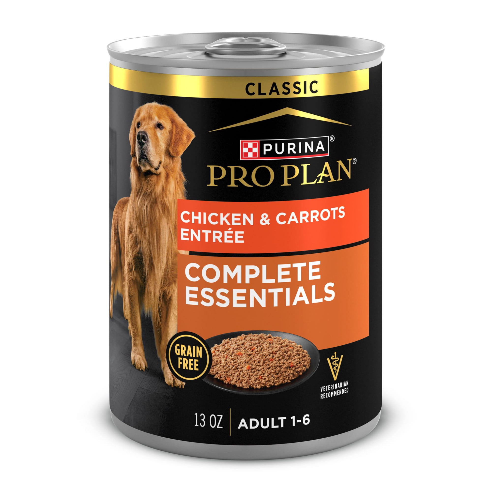 Purina Pro Plan Grain Free Complete Essentials Classic Dog Food Pate, Chicken and Carrots Entrée, 13 oz Can