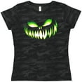 thumbnail image 3 of Inktastic Wide Grinning Pumpkin Face in Lime Green Glow Women's T-Shirt, 3 of 5