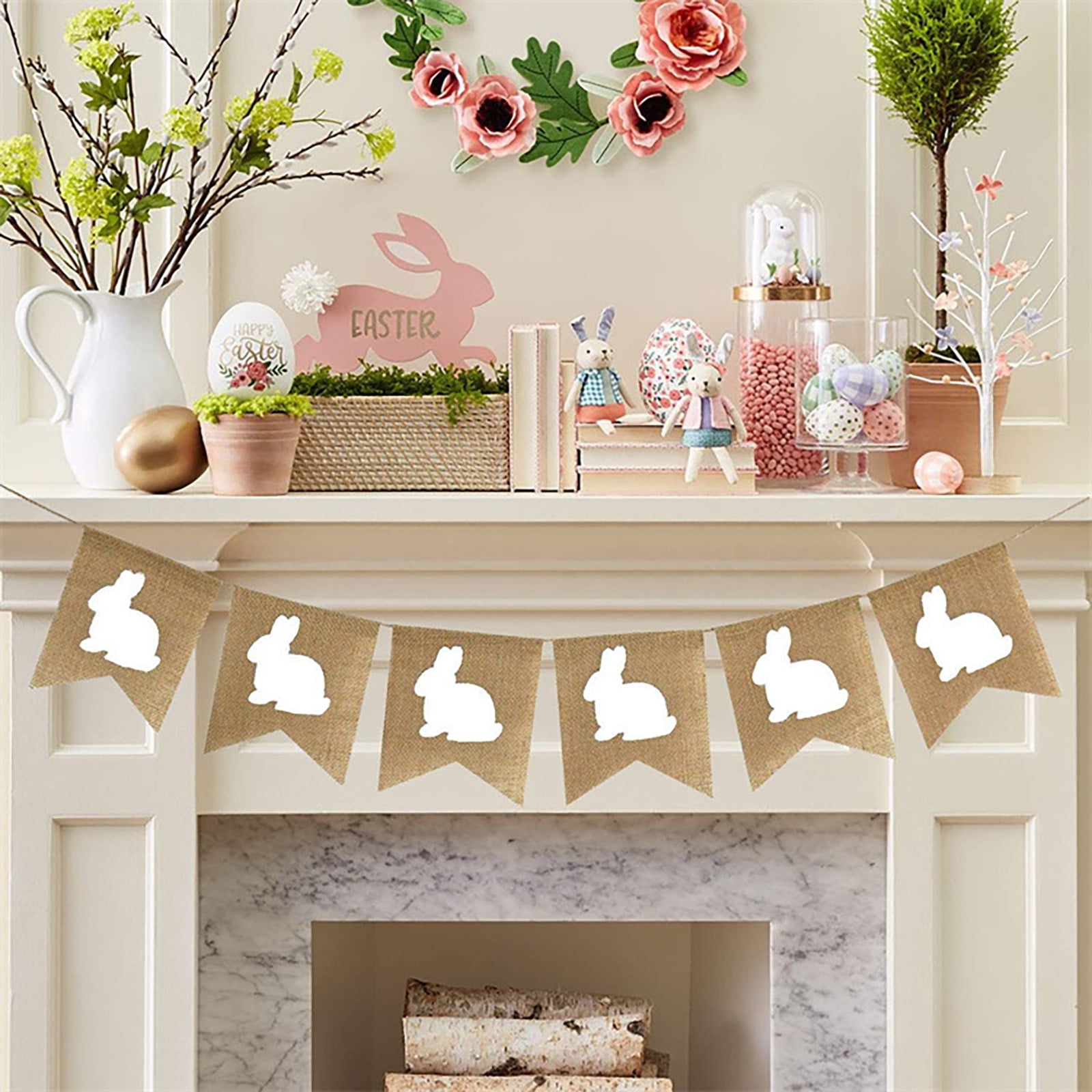 Bunny Burlap Easter Decoration Bunny Banner Flag Raising Party Decoration Gender Reveal Balloons Arch Small round Balloons for Crafts Large Balloons Water Balloons 2 Kids Birthday Party Decorations