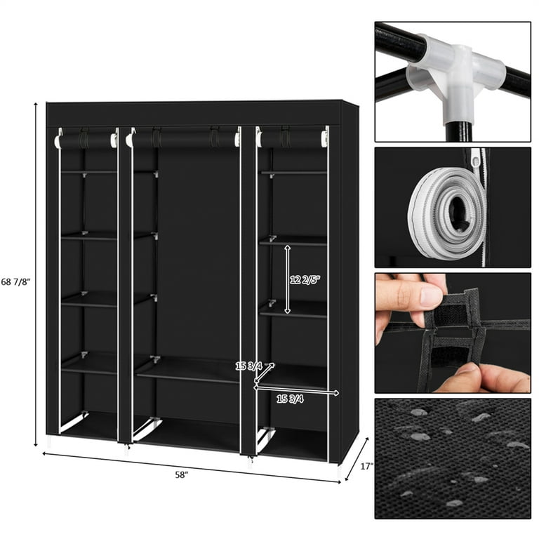 Two Size Portable Closet Storage Organizer Clothes Wardrobe Shoe Clothing  Rack Shelf Dustproof Non-woven Fabric,Quick and Easy to Assemble