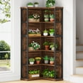 thumbnail image 3 of Condemo 5-Tier Corner Bookcase, Vintage Industrial L-Shaped Bookshelf, Large Tall Storage Shelves Display Rack with Metal Frame for Living Room, Home Office, Bedroom, Dark Walnut, 3 of 7