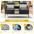 thumbnail image 4 of QISHENSHUI Outdoor Patio Loveseat Modern Rattan 2-Seat Patio Conversation Set with Cushions & Built-in Coffee Table Porch Furniture for Garden Lawn Backyard (Grey), 4 of 7