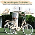 thumbnail image 5 of 24inch Womens Bike with Backseat/ V Brakes, 7 Speed Bicycle for Ladies Teen, Commuter Bike, Cruiser Bike, Suit for Rider 4'8"-5'6", Beige, 5 of 6